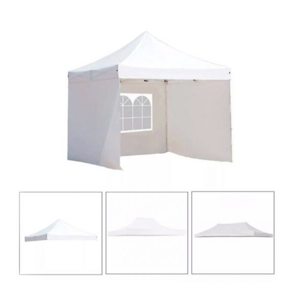 Pavilón plachtová strecha + bočná stena, biela, 2,9m x 2,9m