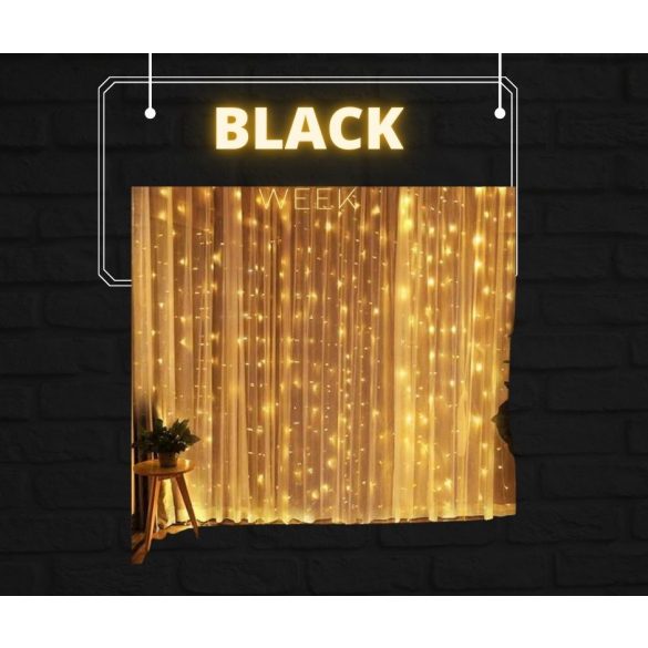 Teplá biela svetelná clona, drôtová, s 300 LED žiarovkami, 3x2,8m, 220V Wfi-300- BLACK FRIDAY